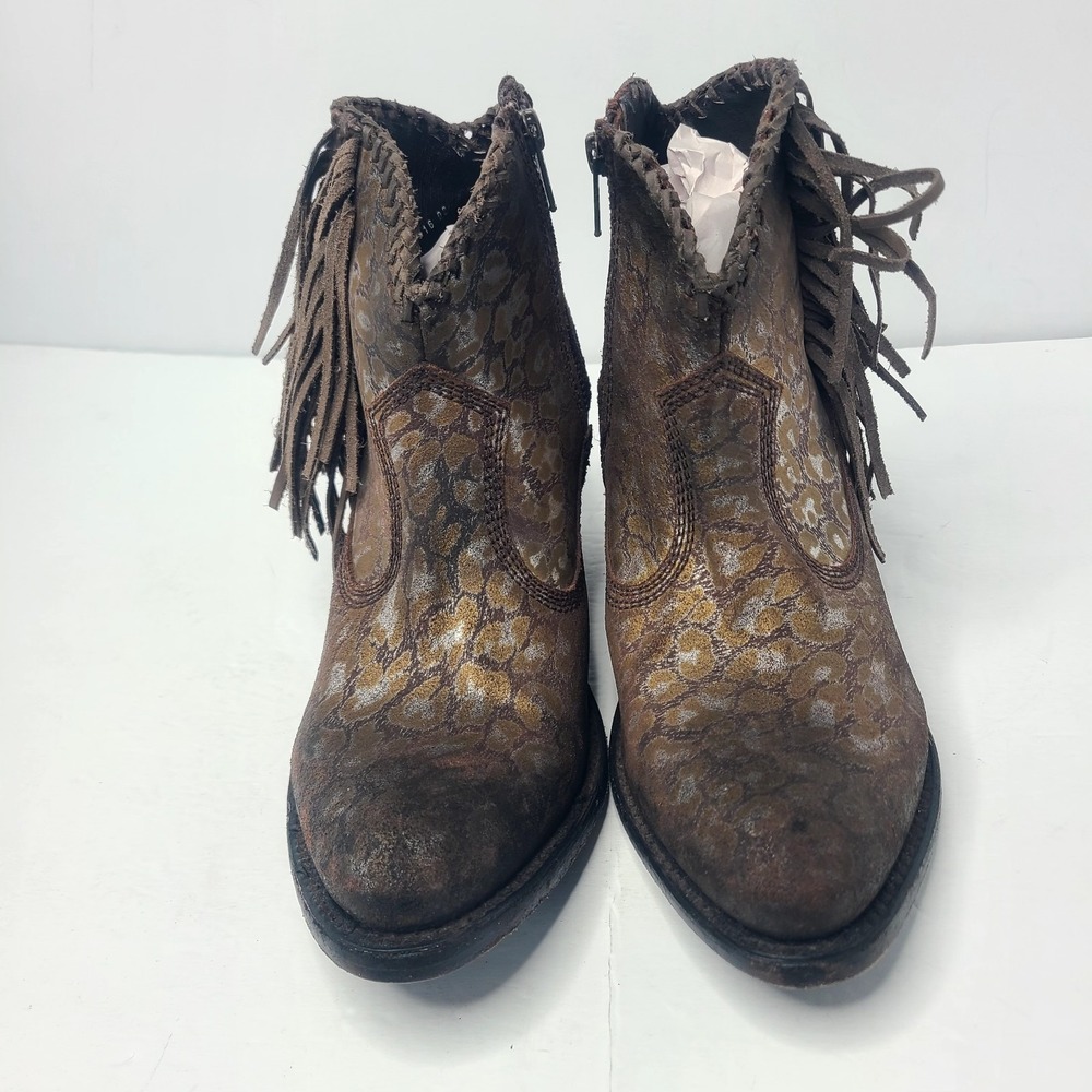 Liberty Black Chloe Leopard Print Braided Fringe Western Booties Snip Toe - Picture 4 of 8